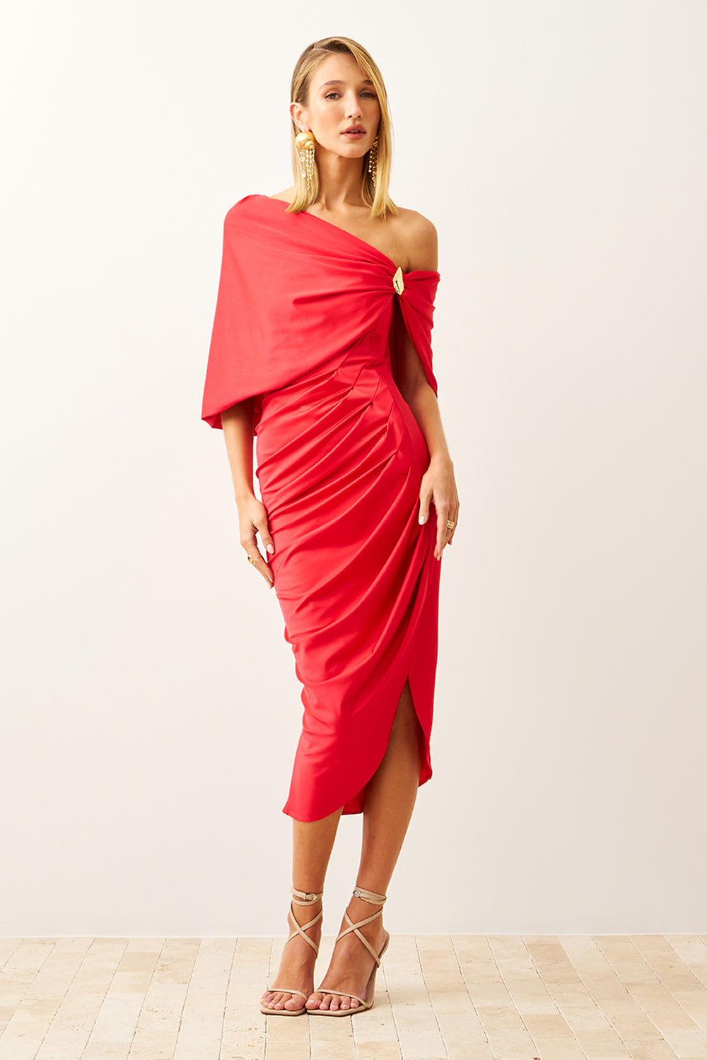 Vestido Super Midi Liso Com Sobreposição