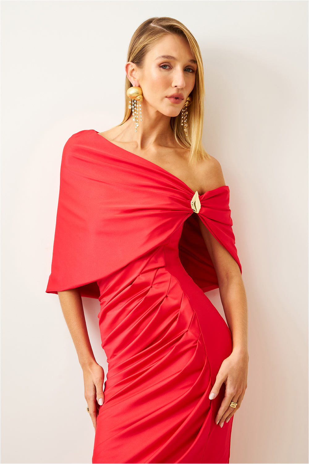 Vestido Super Midi Liso Com Sobreposição
