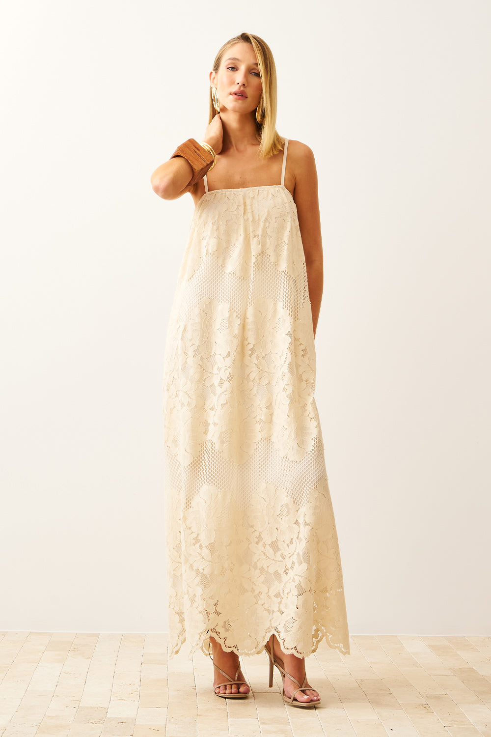 Vestido Longo Barrado Com Alças