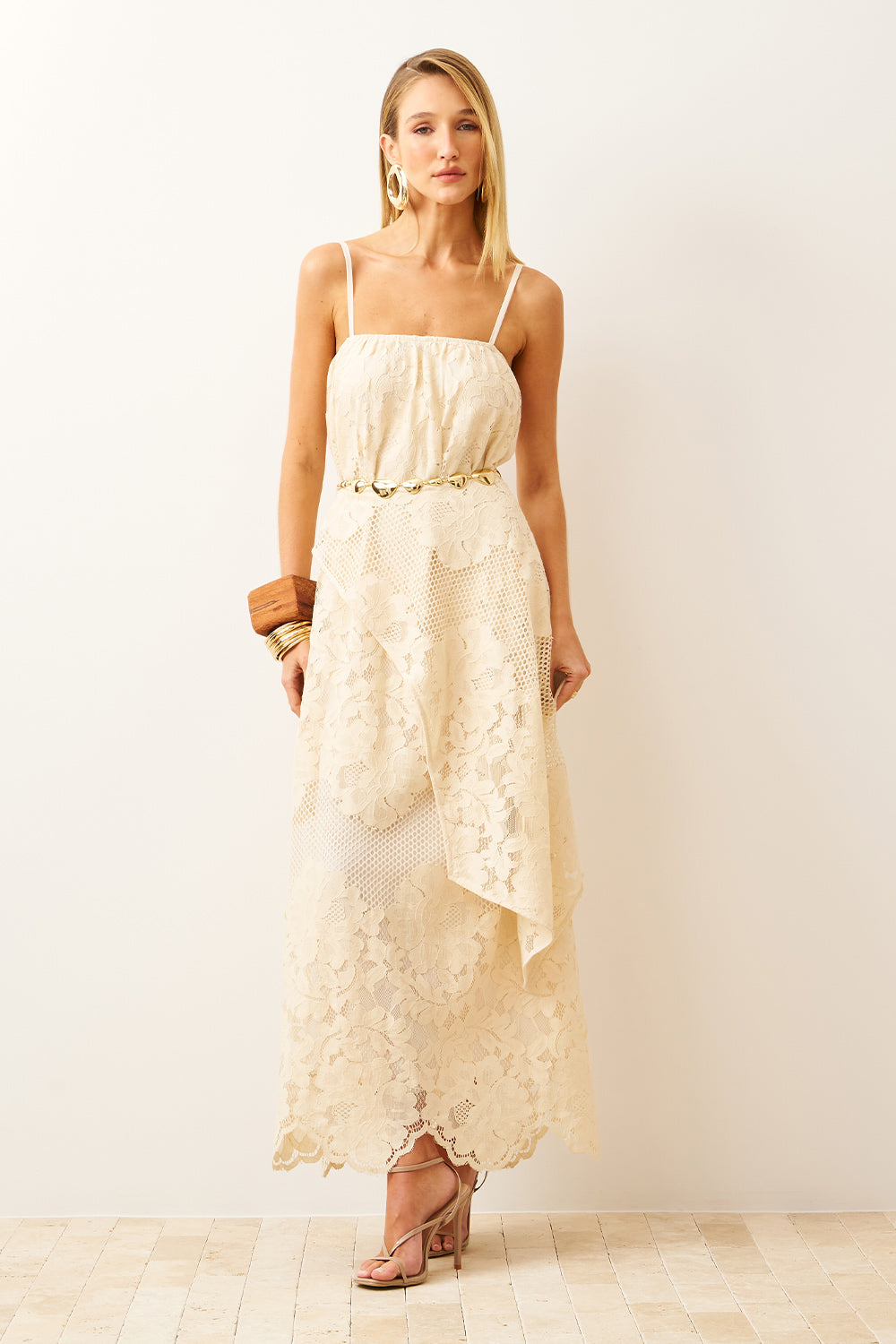 Vestido Longo Barrado Com Alças
