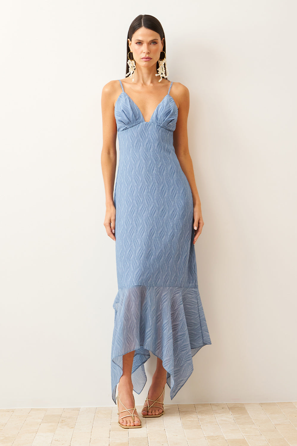 Vestido Longo Com Babado Transpassado