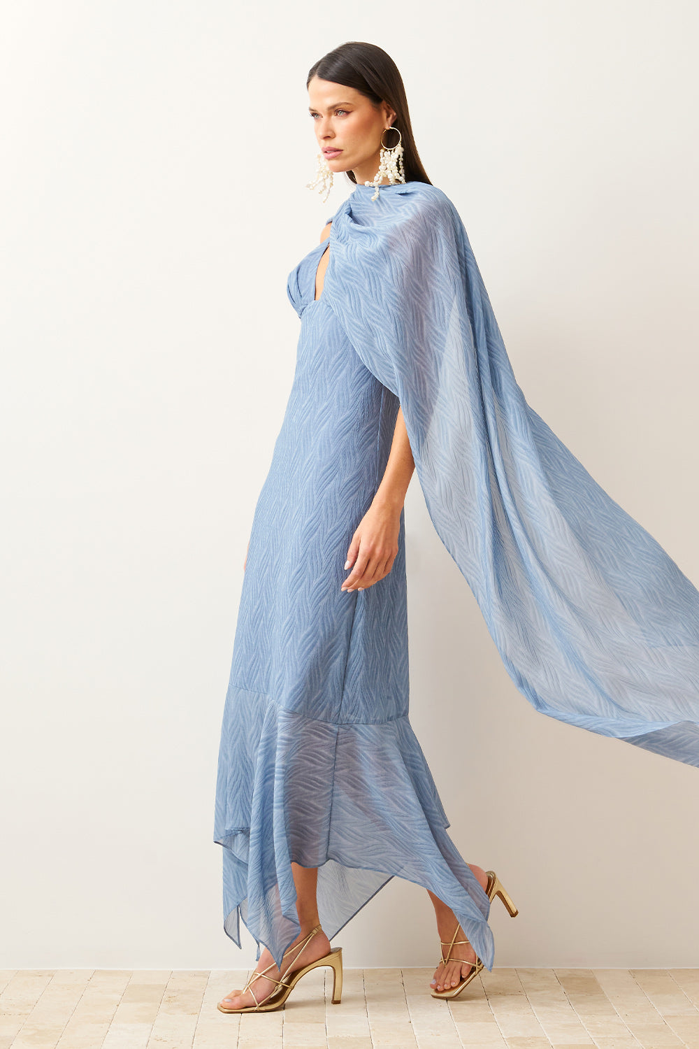 Vestido Longo Com Babado Transpassado