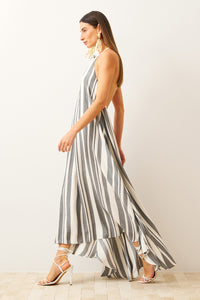 Vestido Longo Listrado Frente Única