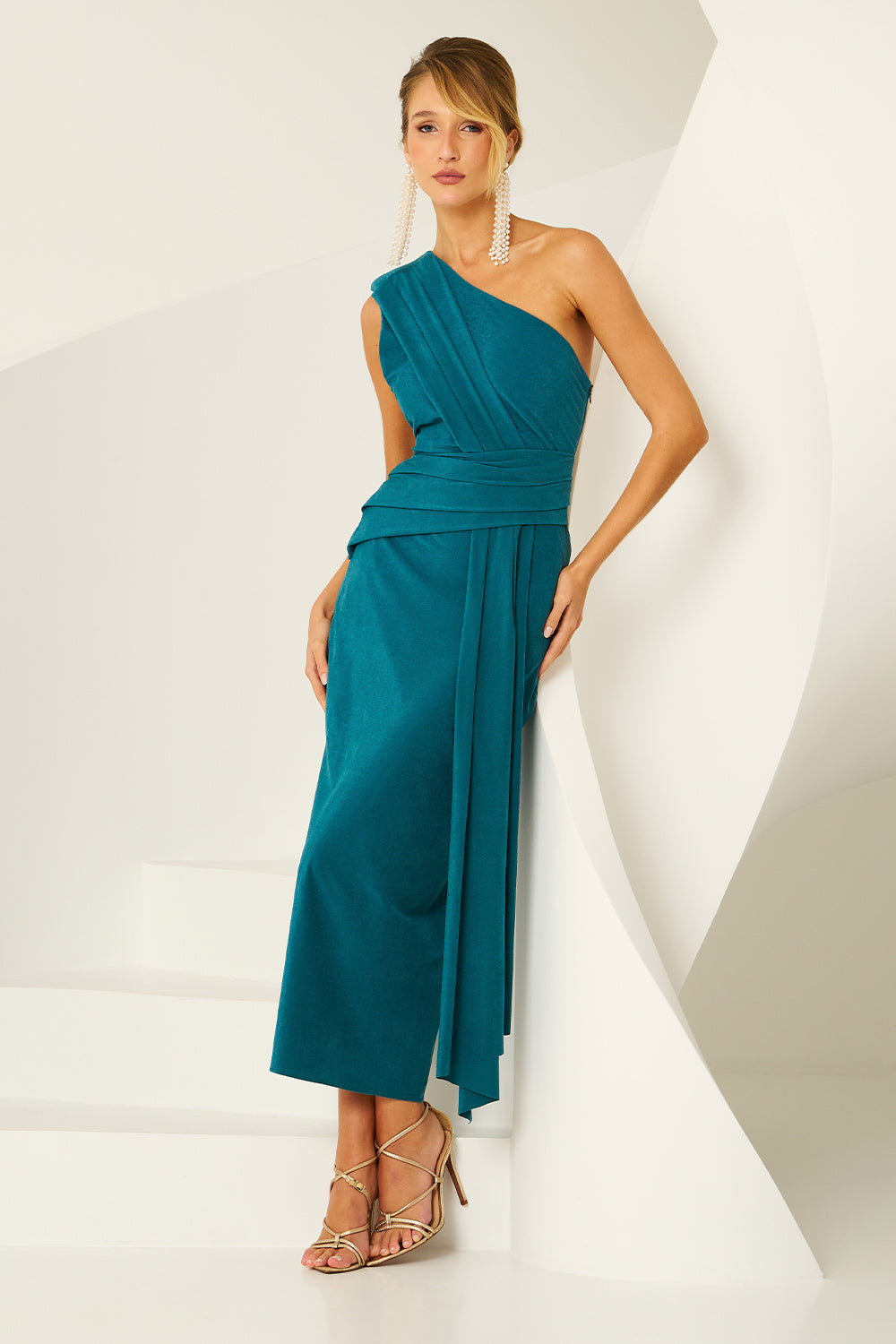 Vestido Super Midi Liso Drapeado