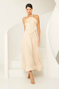 Vestido Super Midi Liso Com Sobreposição