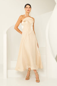 Vestido Super Midi Liso Com Sobreposição