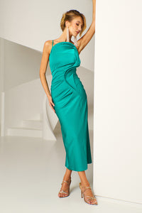 Vestido Super Midi Liso Com Babado Sobreposto
