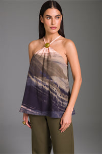 Blusa Reta Estampada Com Decote Decorado