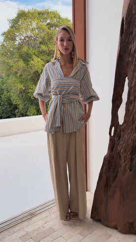 Camisa Ampla Listrada Com Lenço